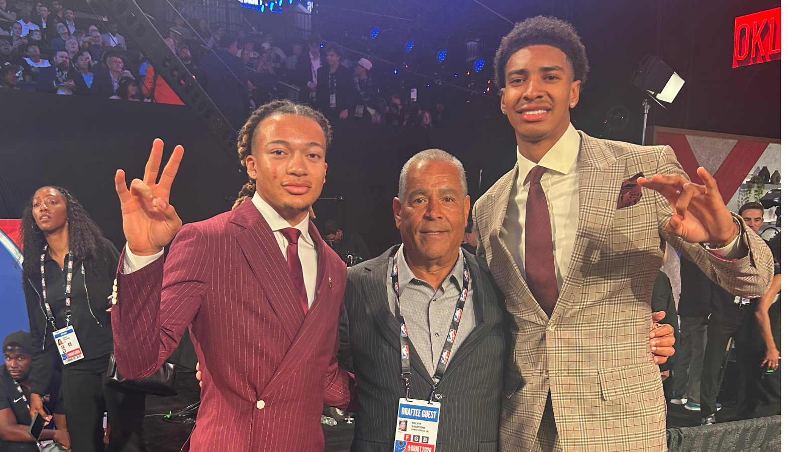 Houston HC Kelvin Sampson with Kingston Flemings and Chris Cenac Jr.