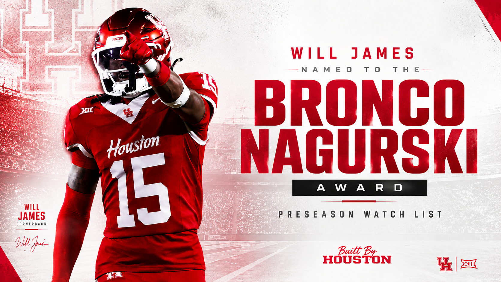 Houston CB, Will James named to the Bronko Nagurski Trophy preaseaon watch list