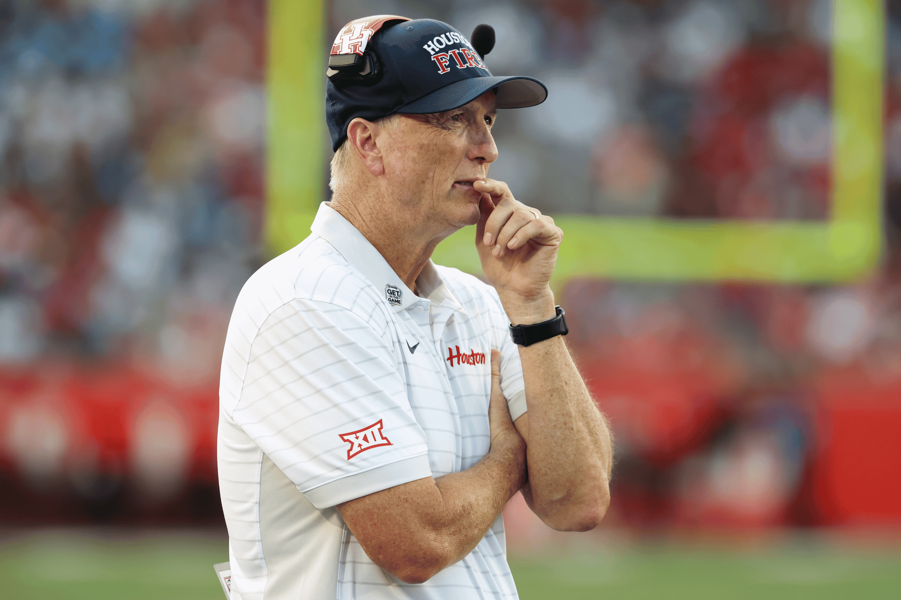 Sep 12, 2026; Houston, Texas, USA; Houston Cougars head coach Willie Fritz looks on from the sideline during the second quarter against the Southern University Jaguars at TDECU Stadium