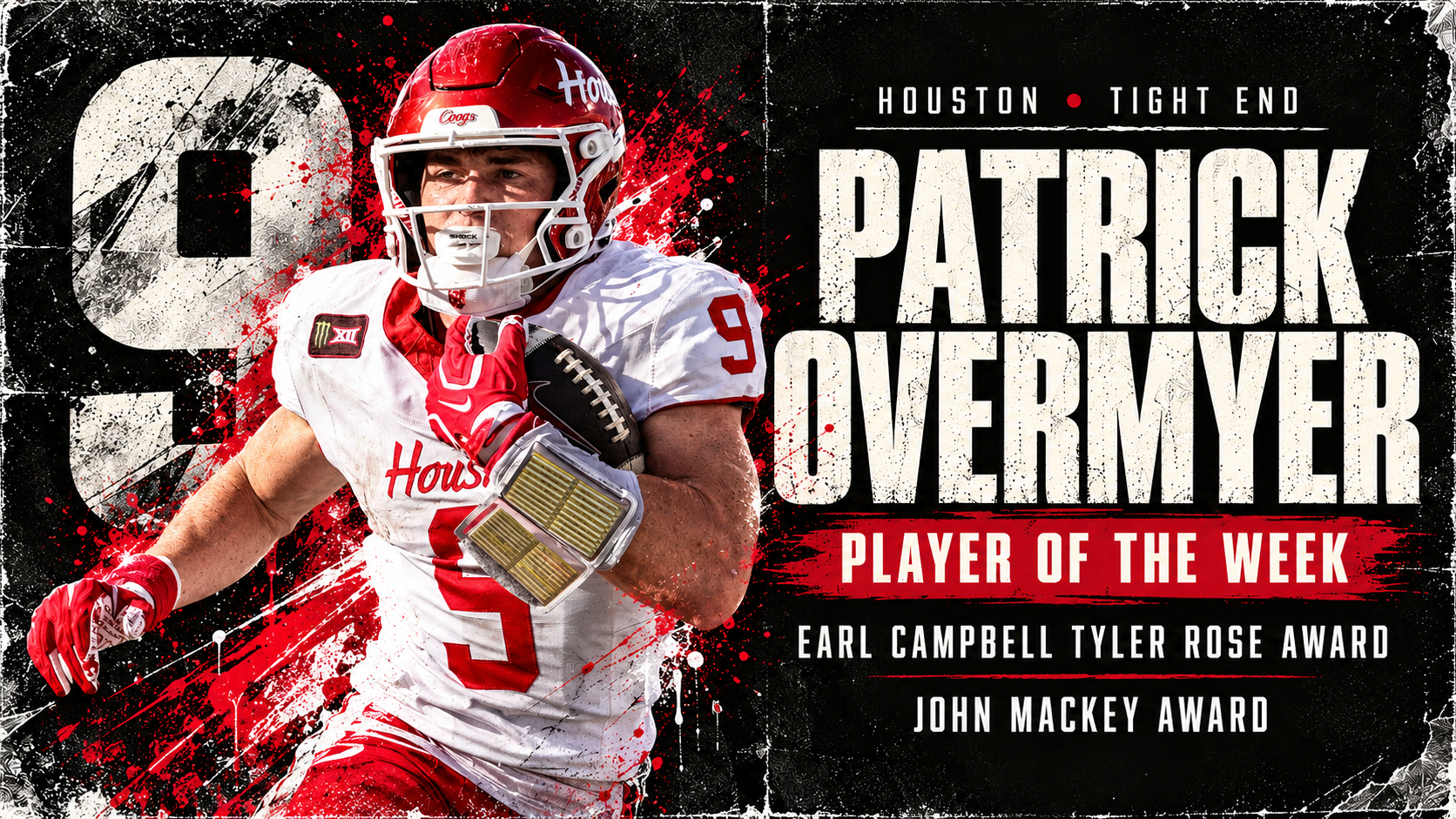 Houston TE Patrick Overymyer earns Week 6 national nods