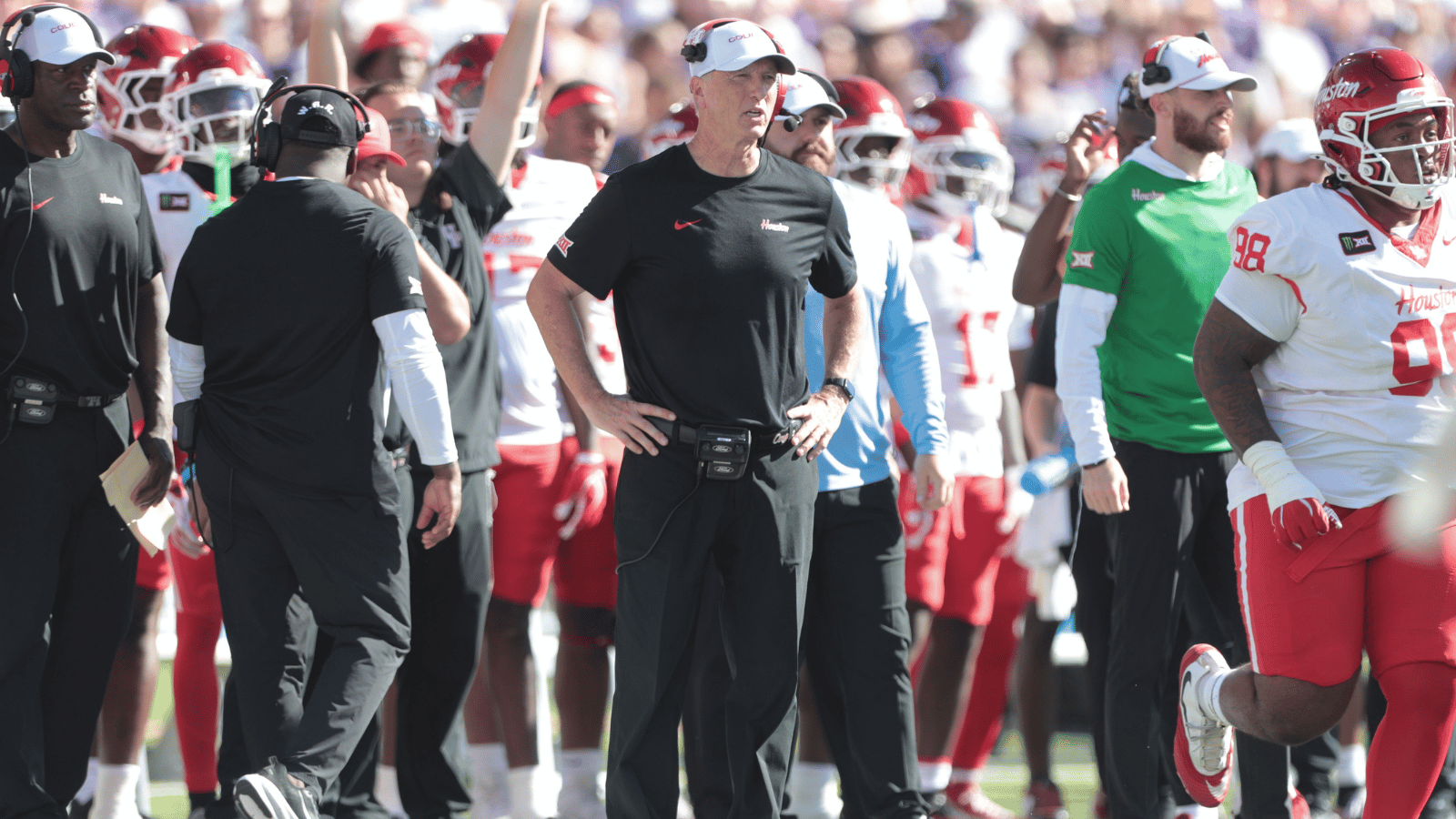 Houston Cougars head coach Willie Fritz watches from the sidelines during the game against Kansas State Wildcats inside Bill Snyder Family Stadium in Manhattan, Kansas, on Oct. 10, 2026.